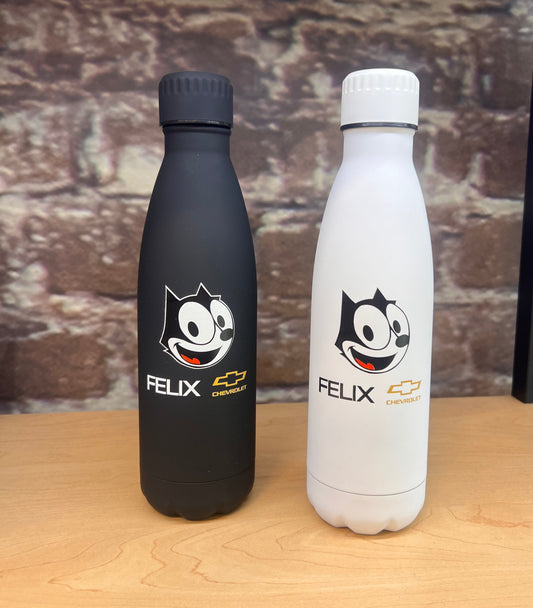 Felix Chevrolet 17 oz vacuum insulated stainless steel water bottles in black and white