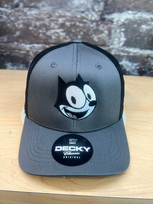 Felix youth trucker hat in charcoal and black with embroidered Felix The Cat logo