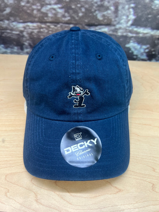 Navy Felix The Cat embroidered dad hat with relaxed curved brim fit